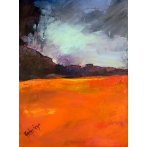 Syeda Nadia Raza, Glimpse Series-3-Orange, 18 x 24 Inches, Mixed Media on Canvas, Landscape Paintings, AC-SNDR-006